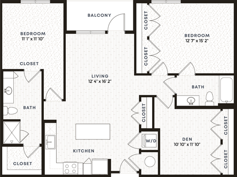 Floor plan for 2 beds, 2 baths, 1280 sqft